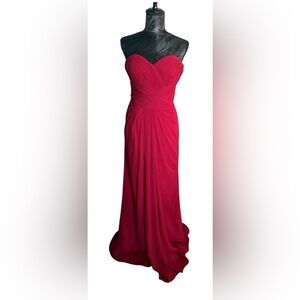 Red Strapless Prom Dress Size 6 Sweetheart Pleated Gown